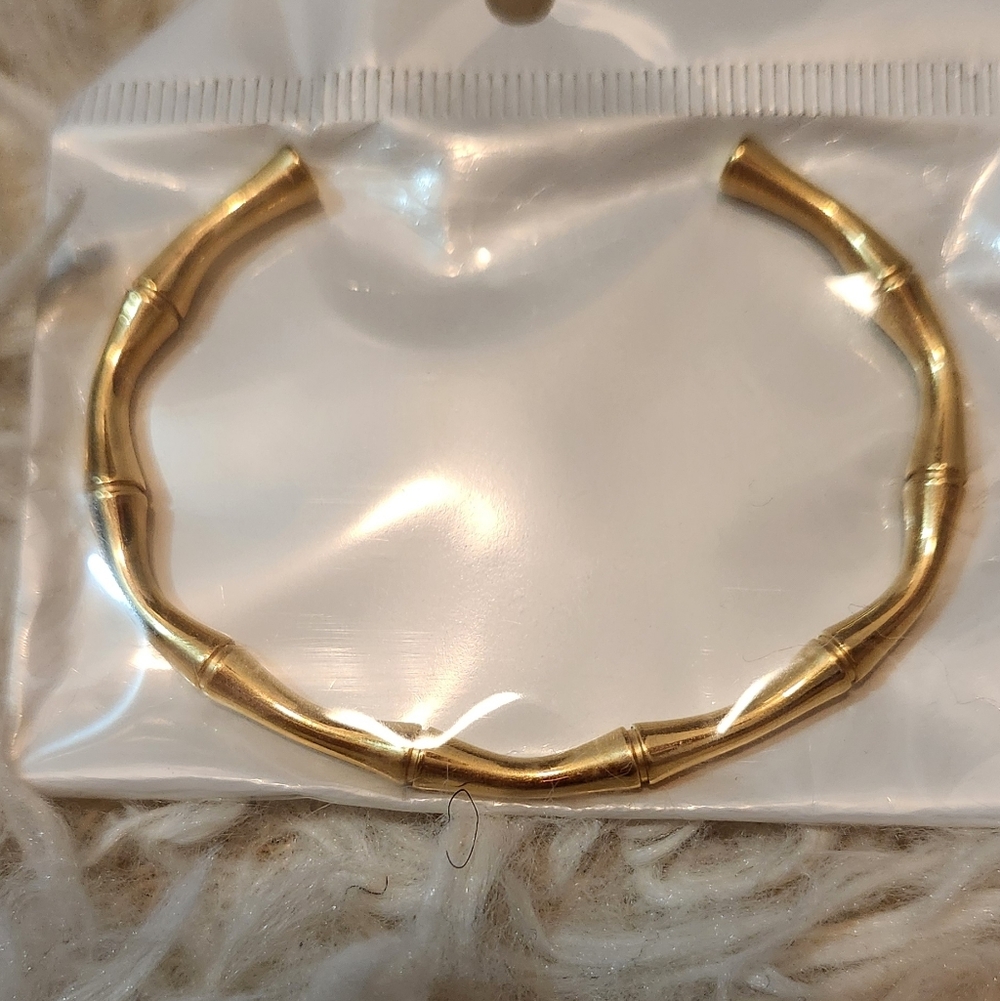 Elegant Stainless Steel Gold Bamboo Bangle Bracelet